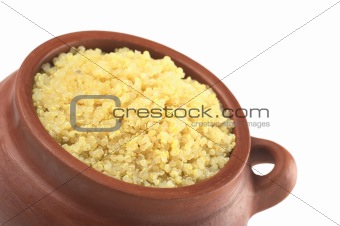 Cooked White Quinoa in Rustic Bowl