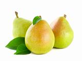 Fresh pear with green leaves
