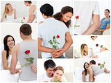 Collage of lovely couples enjoying the moment