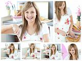 Collage of a beautiful woman cooking at home