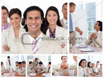 Collage of business people working together
