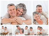 Collage of an elderly couple enjoying moments at home