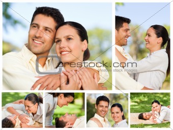 Collage of a lovers enjoying a moment together in a park