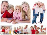 Collage of a family spending time together at home