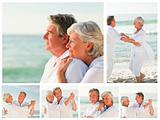 Collage of an elderly couple sharing good moments together on a 