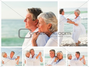 Collage of an elderly couple sharing good moments together on a 