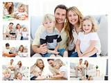 Collage of a family spending goods moments together and posing a