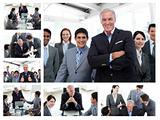 Collage of business people posing and working at the office