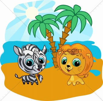 Cute lion and zebra vector cartoon  illustration
