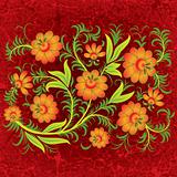 abstract grunge floral ornament with orange flowers on red
