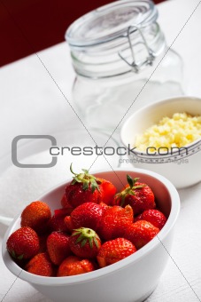 ingredients of rhubarb and strawberry jam
