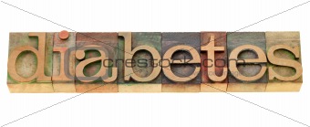 diabetes - word in letterpress type