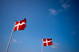 Danish flags sky blue
