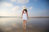 white dress straw hat woman