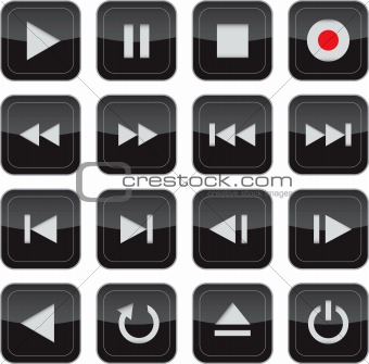 Multimedia control glossy icon set for web, applications, 