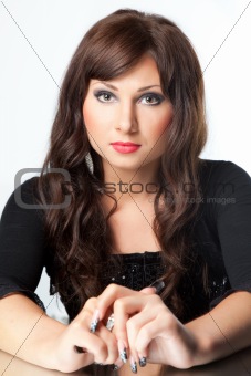 Young attractive brunette with dark long hair