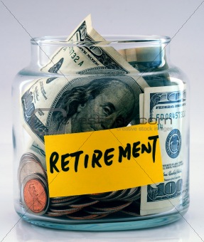 A lot of money in a glass bottle labeled “Retirement”