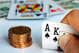 Playing blackjack on the gambling table