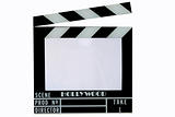 A Hollywood movie clapper board (Clap slate), text in the clapper area