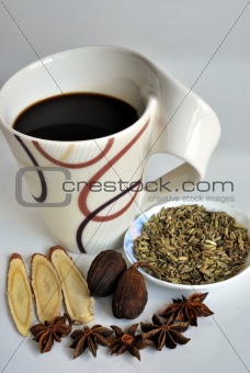 Healthy herbal tea made of spices such as anise stars