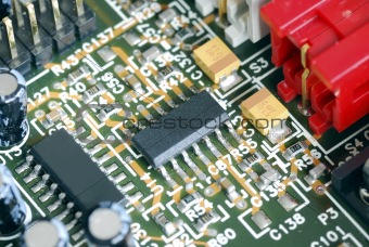 Close-up view of the computer circuit board