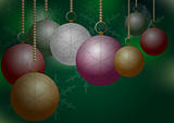 Christmas Balls on Green Background