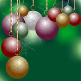 Christmas Balls on Green Background