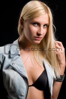 young woman on a black background