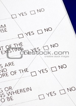 Select Yes or No from a questionnaire isolated on blue