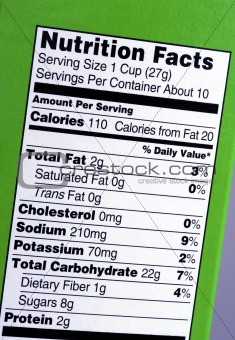 Check out the nutrition facts from the boxsign number 5 on a plastic box converted to monotone