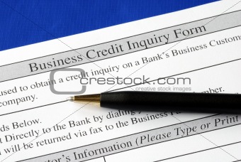 Complete the credit inquiry form isolated on blue