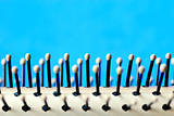 Close up view of a hair brush isolated on blue
