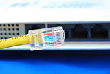 Plug the Ethernet network cable to the router or bridge isolated on blue