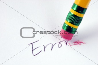 Erase the word Error with a rubber concept of eliminating the error/mistake