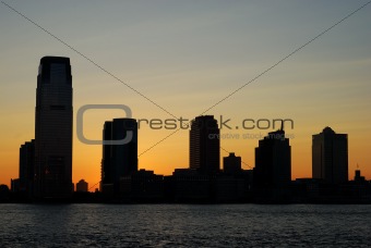 Silhouette of the skyline for Exchange Place in New Jersey