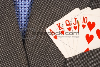 Royal flush from the poker cards concepts of winning in the business