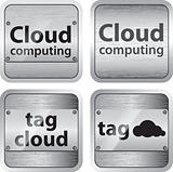 Cloud computing and tag cloud brushed metallic buttons