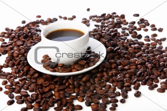 Coffee beans with white cups