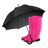A pair of rain boots and an umbrella