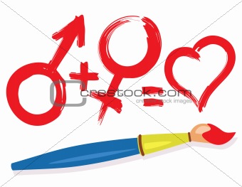 female male heart symbols and paintbrush