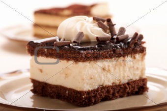 Slice of chocolate cream cake