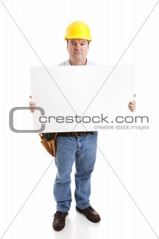 Construction Worker with Sign - Serious