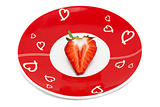 Deliciously half a red strawberry romantic plate