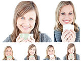 Collage of young women drinking a hot drink