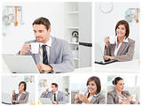Collage of business workers working on their laptop and having a