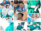 Collage of surgeons during a surgery