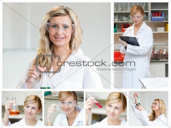 Collage of a female scientist doing experiments