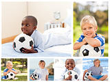 Collage of several boys with footballs