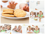 Collage of children having a snack