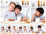Collage of kids having a snack